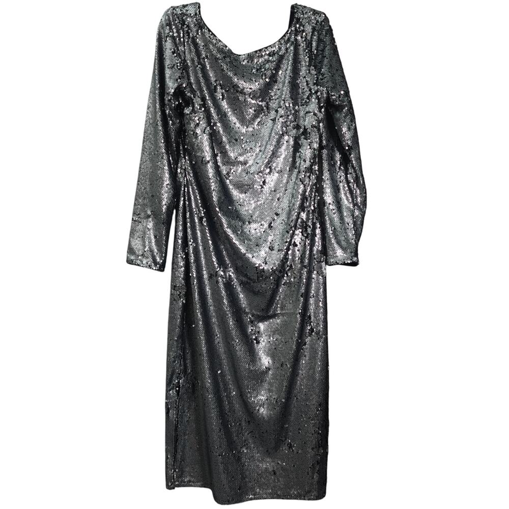 Calvin Klein Sequin Midi Dress Silver- L